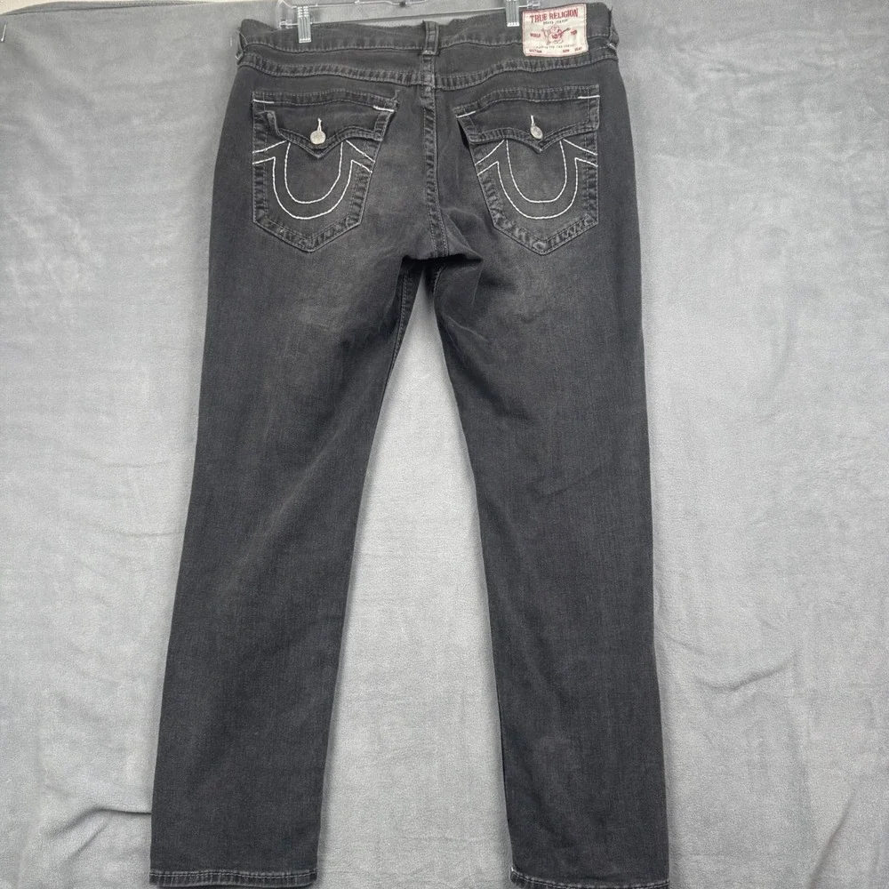 True Religion Geno Relaxed Slim Jeans Mens 36 Black Faded Denim Horseshoe Pocket